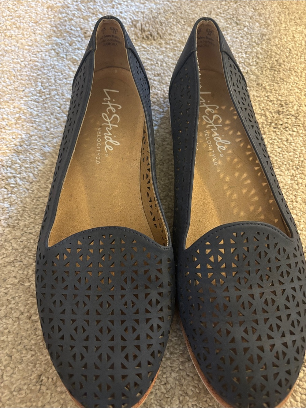 Life Stride Navy Perforated Slip-On Flats